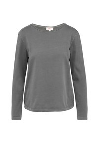 Grijze langslavige T-shirt gemaakt van zachte katoen. Heeft een ronde hals, rechte zoom en minimale stikdetails langs de randen.