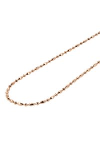 Halskette aus Roségold mit länglichen und abgerundeten Perlenformen und einer polierten Oberfläche, die ein schlankes, reflektierendes Aussehen erzeugt.
