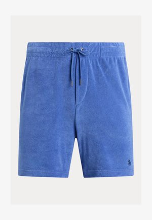 Sinised froteeriidest lühikesed püksid elastse vöökohaga ja nööriga, alumisel paremal jalal väike tikitud logo.