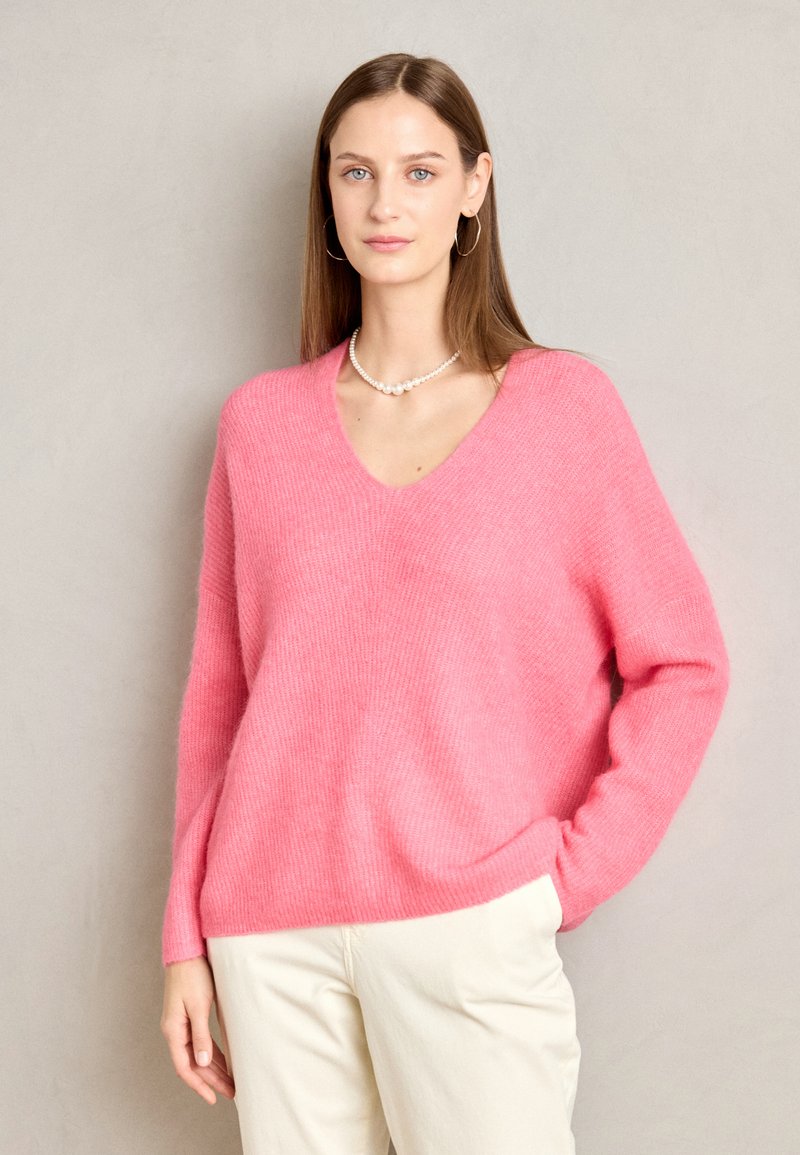 Mos Mosh - V-NECK - Striktrøje - camellia rose, Forstør