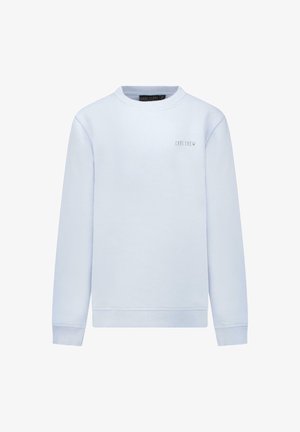 Lichtblauwe sweatshirt van zacht materiaal; met een ronde hals, lange mouwen en een klein "CARS CREW" logo op de borst.