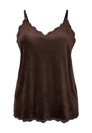 Zizzi, TOP AUS VELOURS MIT SPITZEN - Top - braun