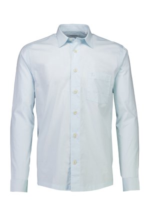 Camicia a maniche lunghe blu chiaro in cotone. Caratterizzata da un davanti con bottoni, un colletto e una singola tasca sul petto con logo ricamato.
