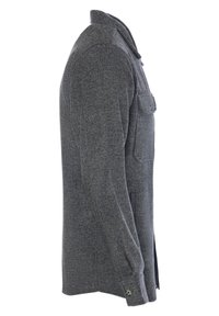 Grijze herringbone overhemdjack met een puntige kraag, lange mouwen en knoopmanchetten. Voorzien van een borstzak en zijsplitsen voor meer bewegingsvrijheid.