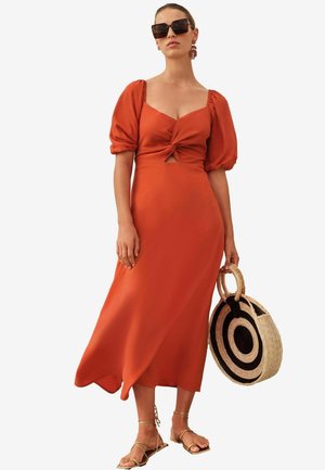 TWIST FRONT PUFF SLEEVE REGULAR FIT - Hverdagskjole - orange linen blend