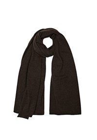 Écharpe brune en matériau doux, avec un design simple, long et rectangulaire, sans motifs visibles ni détails en matériel.