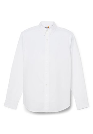 Camicia bianca a maniche lunghe con colletto a punta, dotata di un logo discreto sul petto e polsini standard. Tessuto misto cotone.