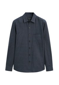 Herenoverhemd met lange mouwen in marineblauw met een geruit patroon. Voorzien van een klassieke kraag, knopen aan de voorkant en een borstzak.