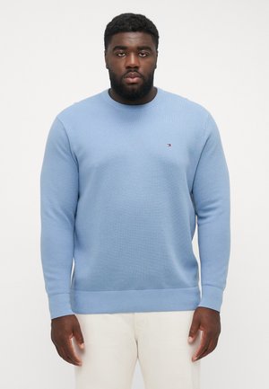 Maglione a maglia azzurro chiaro con un motivo testurizzato, scollo rotondo, polsini e orlo a coste, con un piccolo logo sul petto.