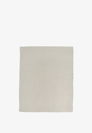 Lichtbeige vierkante stof met fijne horizontale geribbelde textuur en licht gebogen randen op een witte achtergrond.