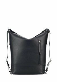 Sac en cuir noir à surface texturée, design souple, bandoulière ajustable et poche avant zippée pour plus de fonctionnalité.