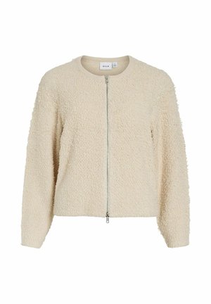 Giacca zip-up crema realizzata in pile testurizzato, con scollo rotondo e maniche lunghe, dotata di una cerniera liscia e un fit rilassato.