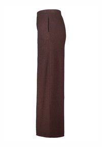 Bruine geribde gebreide lange rok met een elastische tailleband en zijdelingse plooien, met een rechte silhoeët en een textuurstof.