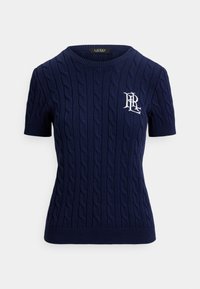 CABLE-KNIT COTTON SHORT-SLEEVE SWEATER - Βασικό μπλουζάκι - refined navy