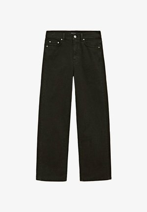 Sorte wide-leg jeans lavet af denim, med høj talje, lynlås og fire lommer med sølvfarvede metaldele.
