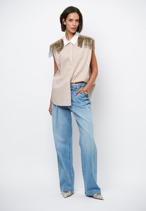 RHOBIN SLEEVELESS FRINGE DETAIL - Overhemdblouse - beige