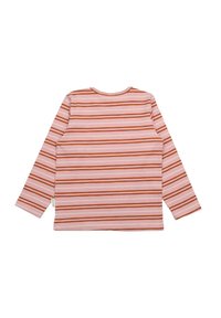 Langärmliges Shirt aus weichem Baumwollstoff. Mit horizontalen Streifen in Rosa, Creme und Rostfarben. Standard Rundhalsausschnitt, lockere Passform.