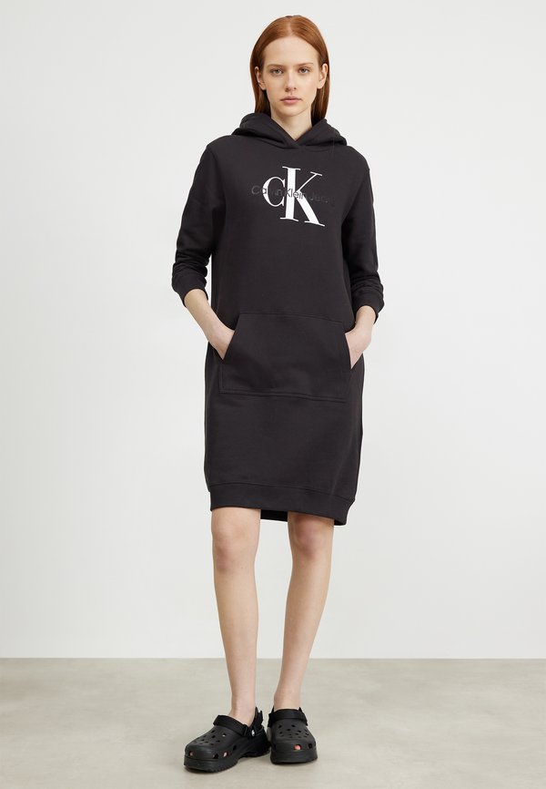 HOODIE DRESS GLOSSY MONOLOGO CENTER CHEST - Day dress3