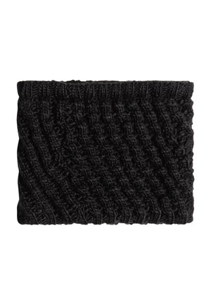 Scaldacollo nero in maglia con un motivo a cavo testurizzato. Tessuto morbido e elasticizzato, con bordi fermi e superficie uniforme.