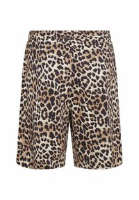 Luipaardprint shorts in beige en zwart, met een elastische tailleband, een losse fit en een gladde textuur, geschikt voor casual draagstijl.