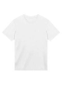 Weißes Baumwoll-T-Shirt mit einem klassischen Rundhalsausschnitt und kurzen Ärmeln, ausgestattet mit einer glatten, einfarbigen Textur und ohne Muster oder Grafiken.