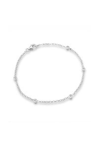 Bracelet en chaîne en argent avec des accents de pierres rondes, doté d'un fermoir à mousqueton et d'un motif alternatif de pierres et de maillons.