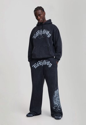 Ed Hardy, MENS GOTHIC FLAMING DRAGON ACID WASH RELAXED HOODIE - Hoodie - black