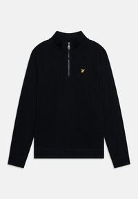 Μαύρο πουλόβερ με ψηλό λαιμό και μισό φερμουάρ. Διαθέτει ένα μικρό κίτρινο λογότυπο στο αριστερό στήθος. Μαλακή υφή και εφαρμοστή σχεδίαση.