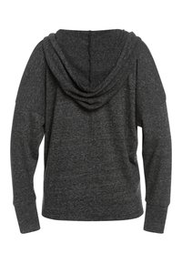 Felpa con cappuccio grigio scuro, dal taglio morbido e rilassato, con un tessuto morbido e maniche ampie. Il cappuccio è arricciato sul retro.