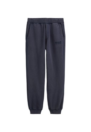 Marineblaue Sweatpants aus weichem Baumwollmix, mit einem elastischen Bund, zwei Seitentaschen und einem aufgedruckten Logo am Bein.