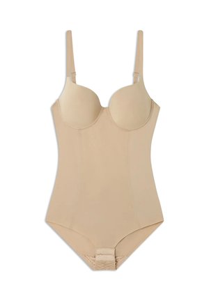 Body gainant nude avec bonnets rembourrés, bretelles ajustables et fermeture à crochets en bas. Design lisse et sans coutures.