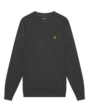 Mörkgrå crew neck-tröja gjord av mjukt tyg. Har en liten gul broderad logotyp på bröstet. Långa ärmar med ribbade muddar.