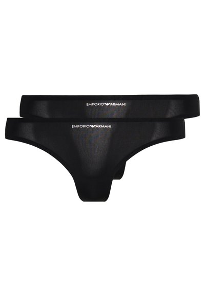 Emporio Armani mustalt järjehoidja komplekt, millel on sile kangas, minimalistik disain ja logo vööümber.