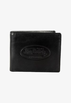 Portafoglio bifold nero in pelle con logo in rilievo "Von Dutch California" centrato sul davanti.