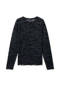 Maglietta nera a maniche lunghe con un motivo a zig-zag testurizzato. Realizzata in tessuto leggero, presenta un semplice scollo rotondo e una vestibilità dritta.