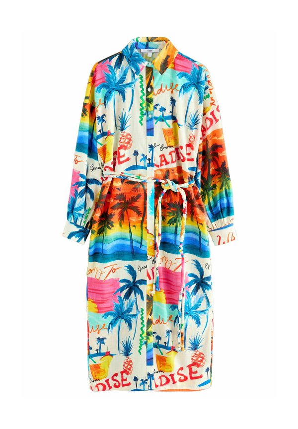 LONG SLEEVE TIE WAIST - Blusenkleid - bright palm graphic print