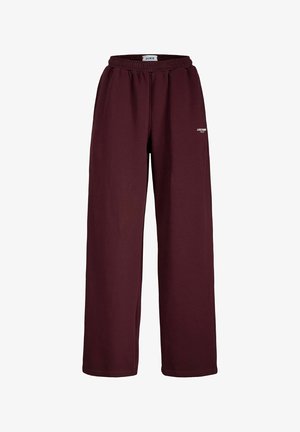 Bordeaux wijde joggingbroek met elastische tailleband en klein wit J.JXX Studio-logo op de bovenste linker dij.
