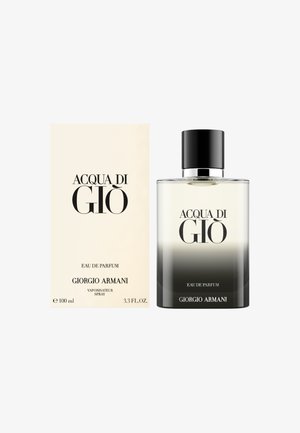 Acqua di Giò Eau de Parfum 100 ml av Giorgio Armani, gjennomsiktig gradient svart flaske med svart hette og matchende kremfarget eske.