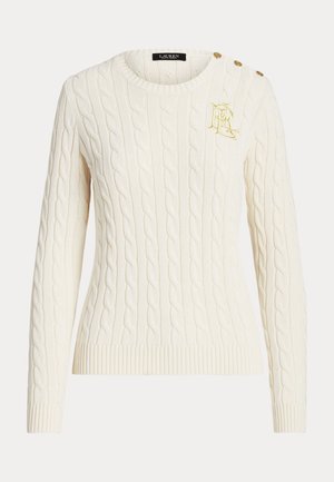 Lauren Ralph Lauren BUTTON TRIM CABLE KNIT - Jumper - mascarpone cream