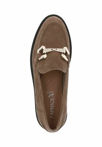 Pruun nahast loafers sujuva viimistlusega, esiosas metallkettade aktsent, must kummist tallaga ja pehmendusega sisetallaga.