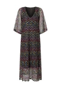 Kleurige jurk met zigzagpatroon, V-hals, brede mouwen en een comfortabele pasvorm. Gemaakt van een textuur, lichtgewicht stof.