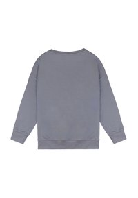 Maglione grigio chiaro con maniche lunghe, un ampio scollo e polsini e orlo a coste. Tessuto liscio e morbido con dettagli minimi.