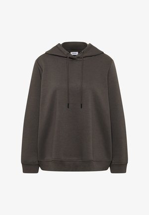 Dunkelgrüner Kapuzenpullover aus weichem Material, mit einer Kordelzugkapuze, lockerer Passform, gerippten Bündchen und einem schlichten, unauffälligen Design.