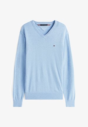 Tommy Hilfiger, FLAG EMBROIDERY V-NECK JUMPER - Jersey de punto - vessel blue heather