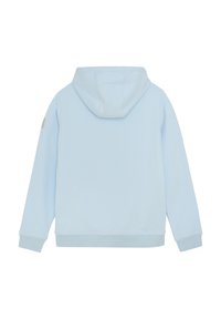 Lichtblauwe hoodie met een trekkoordcapuchon, ribbelmanchetten en -zoom, zachte stof en een klein accentlogo op de linkermouw.