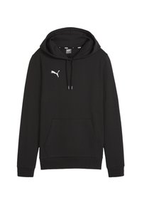Zwart sweatshirt met capuchon, gemaakt van zachte stof. Voorzien van een kangoeroezak en een wit Puma-logo op de borst. Ribgebreide manchetten en onderrand.