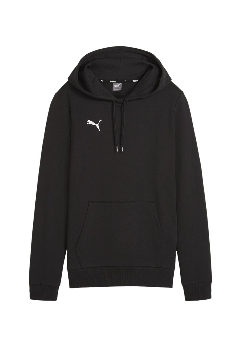 Zwart sweatshirt met capuchon, gemaakt van zachte stof. Voorzien van een kangoeroezak en een wit Puma-logo op de borst. Ribgebreide manchetten en onderrand.