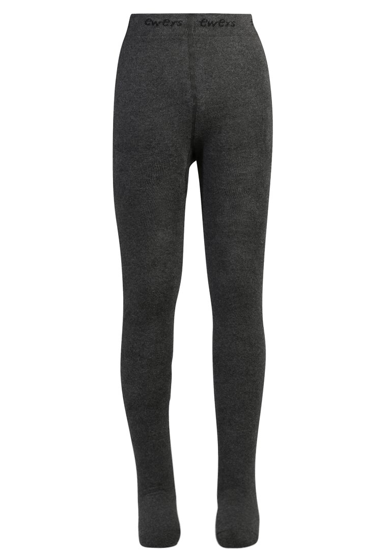 Gray tights made of a soft, stretchy fabric. They feature a solid color with a smooth texture and an elastic waistband.