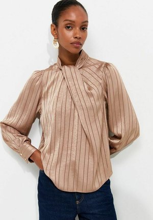 New Look, CAMEL SATIN TWIST NECK STRIPED BLOUSE - Blouse - camel