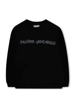 Svart hettegenser med rund hals, med et hevet hvitt logo "MARC JACOBS" over fronten. Glatt stoff, lange ermer, ribbede mansjetter.